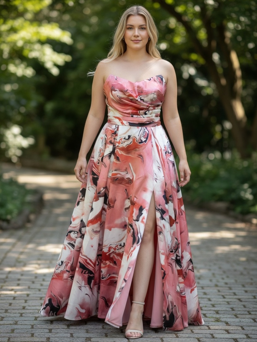 Smilpince Pink Marble Strapless Corset Formal Gown XL (US 12/14)